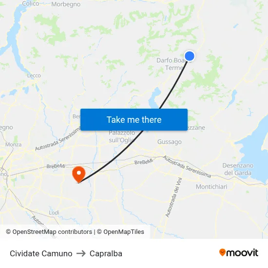 Cividate Camuno to Capralba map