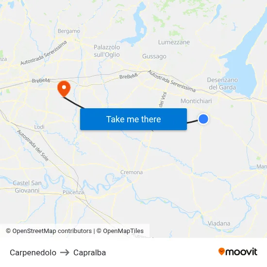 Carpenedolo to Capralba map