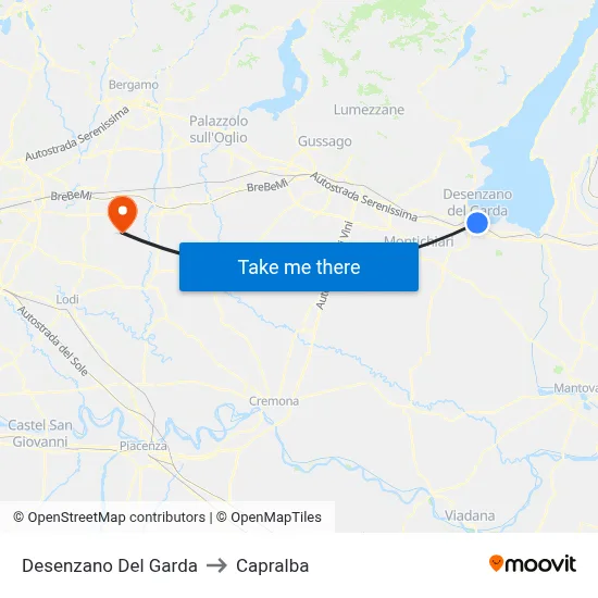 Desenzano del Garda to Capralba map
