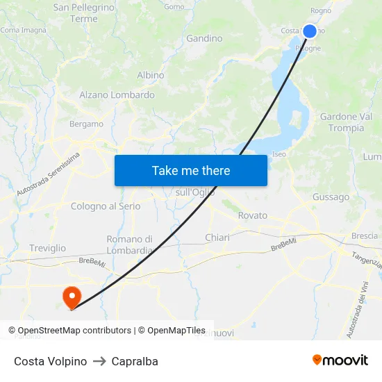Costa Volpino to Capralba map