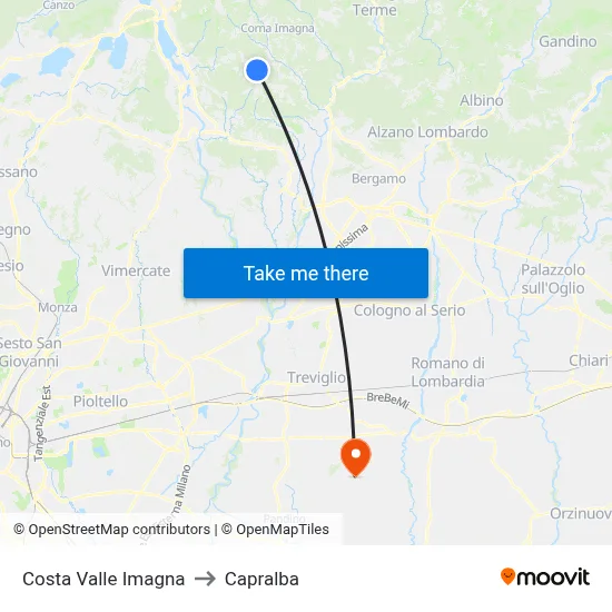 Costa Valle Imagna to Capralba map