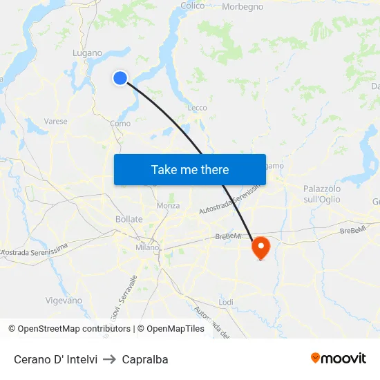 Cerano D' Intelvi to Capralba map