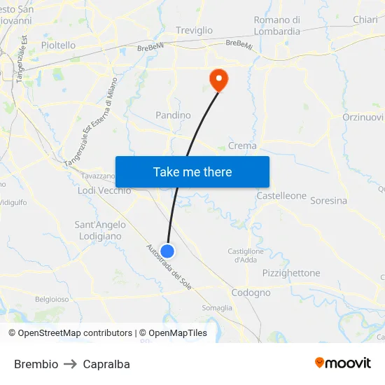 Brembio to Capralba map