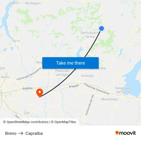 Breno to Capralba map