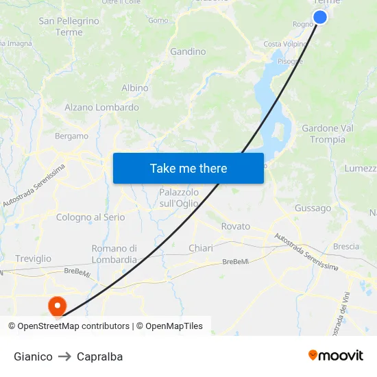 Gianico to Capralba map