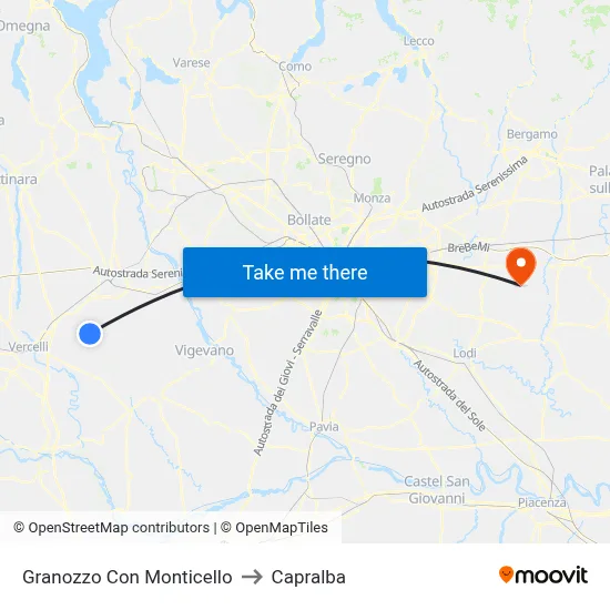 Granozzo Con Monticello to Capralba map
