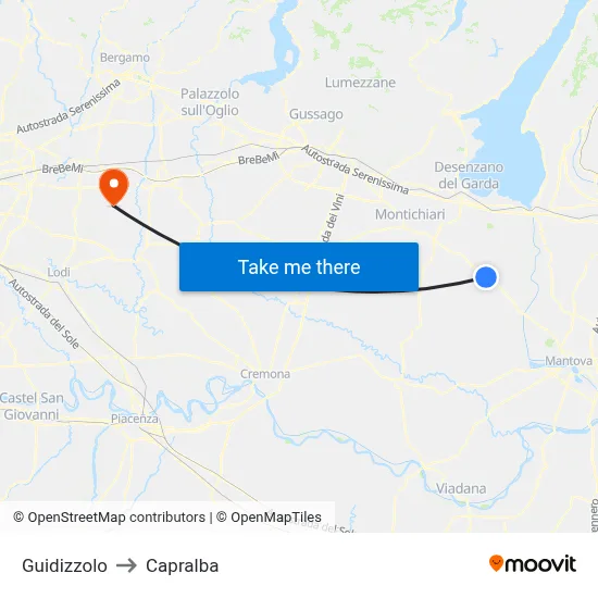 Guidizzolo to Capralba map