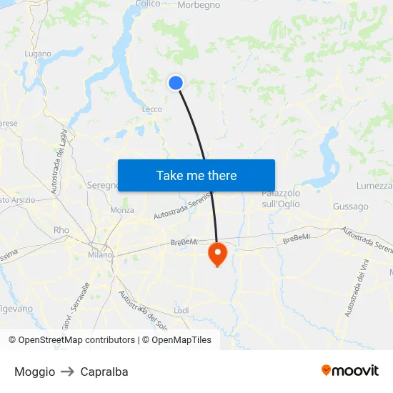 Moggio to Capralba map