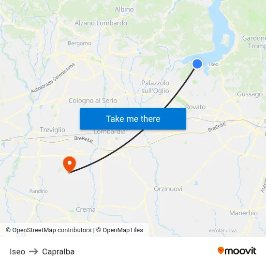 Iseo to Capralba map