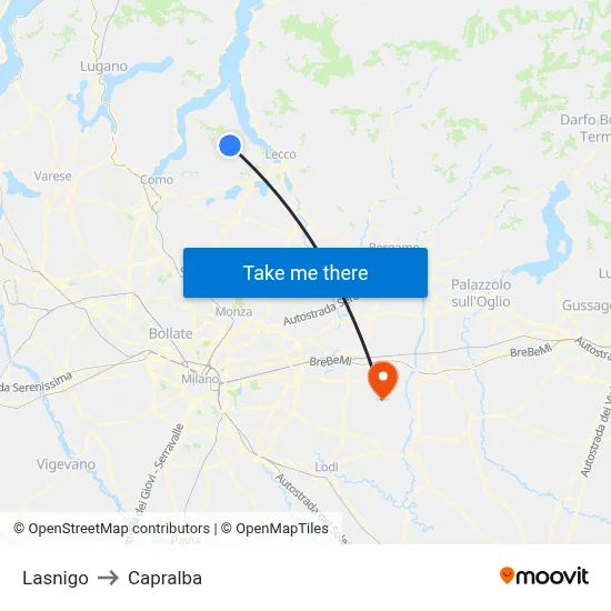 Lasnigo to Capralba map