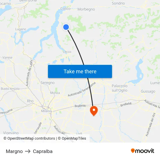 Margno to Capralba map