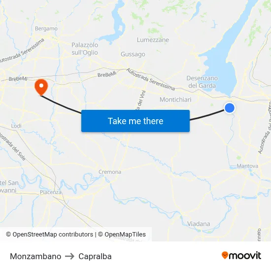 Monzambano to Capralba map