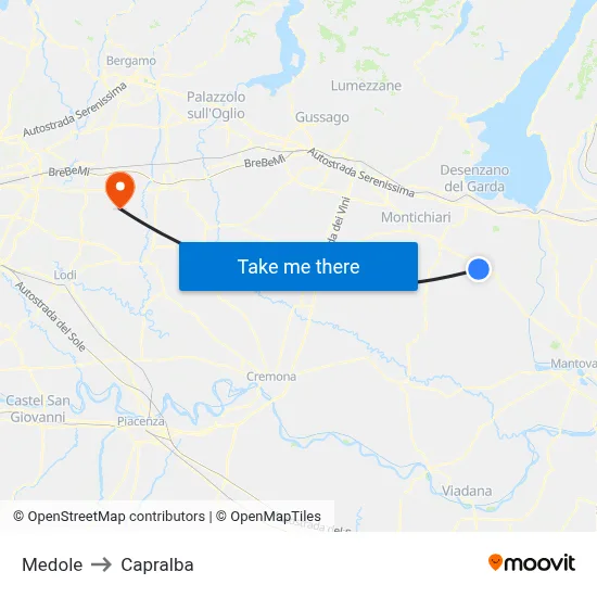 Medole to Capralba map