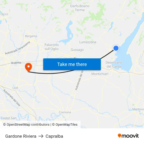 Gardone Riviera to Capralba map
