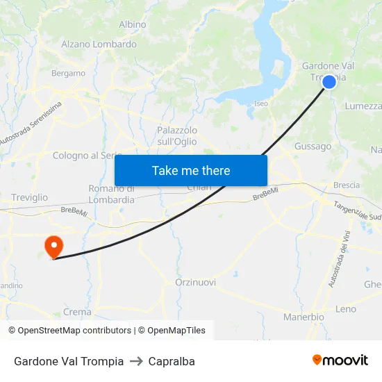 Gardone Val Trompia to Capralba map