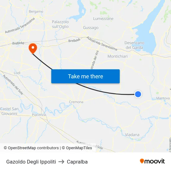 Gazoldo Degli Ippoliti to Capralba map