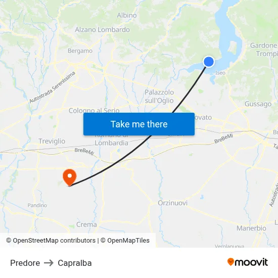 Predore to Capralba map