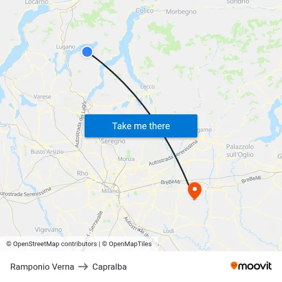 Ramponio Verna to Capralba map