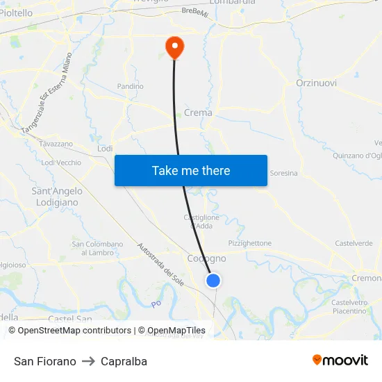 San Fiorano to Capralba map