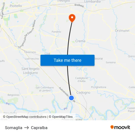 Somaglia to Capralba map