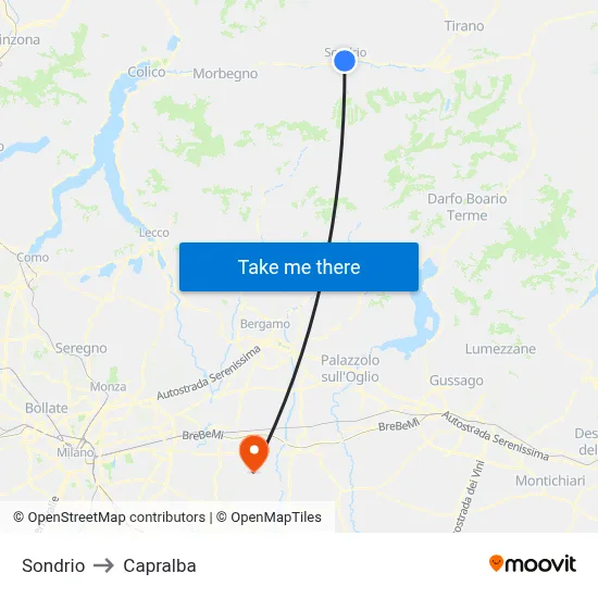 Sondrio to Capralba map