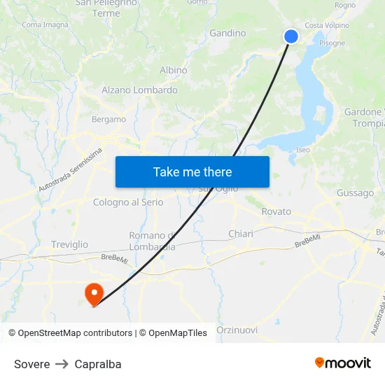 Sovere to Capralba map