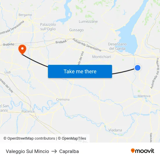 Valeggio Sul Mincio to Capralba map