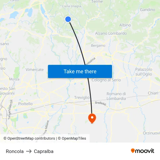 Roncola to Capralba map