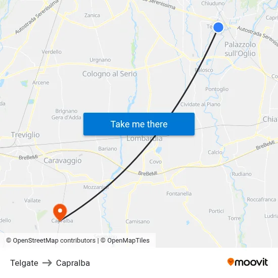 Telgate to Capralba map