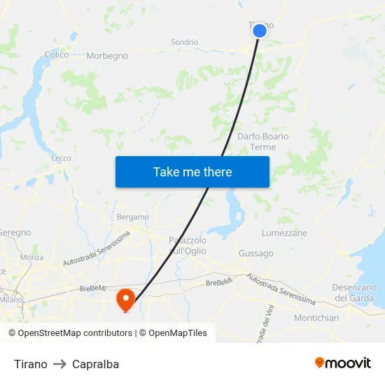 Tirano to Capralba map