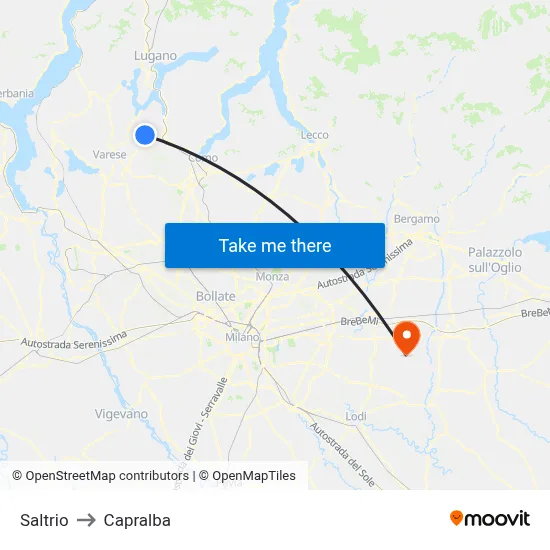 Saltrio to Capralba map