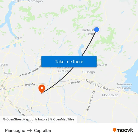 Piancogno to Capralba map