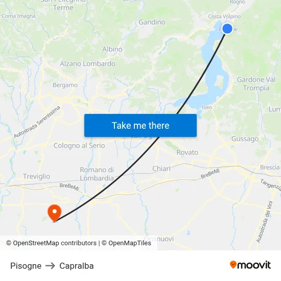 Pisogne to Capralba map