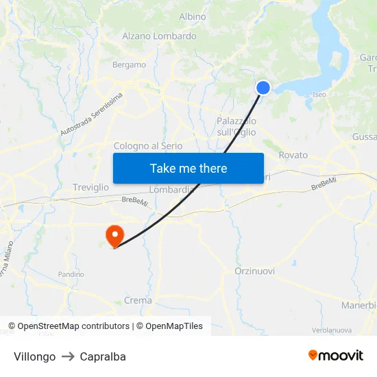 Villongo to Capralba map