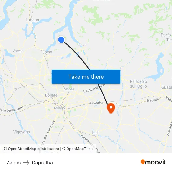 Zelbio to Capralba map