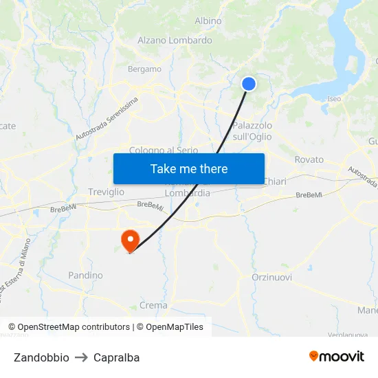 Zandobbio to Capralba map