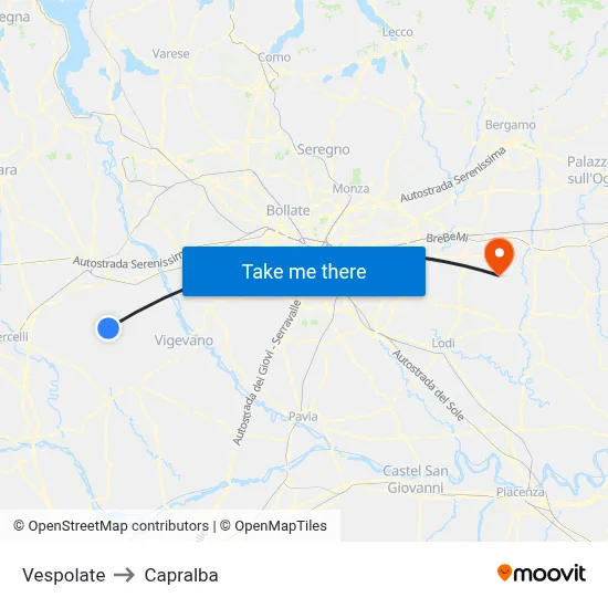 Vespolate to Capralba map