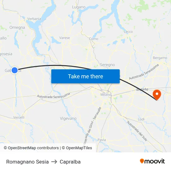 Romagnano Sesia to Capralba map