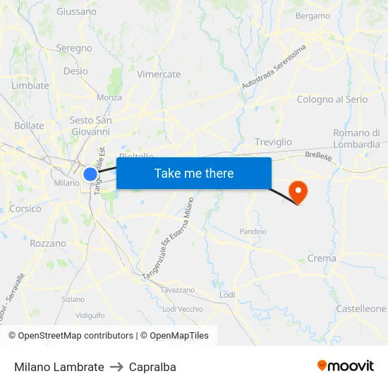 Milano Lambrate to Capralba map