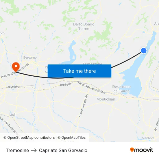 Tremosine to Capriate San Gervasio map