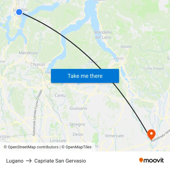 Lugano to Capriate San Gervasio map