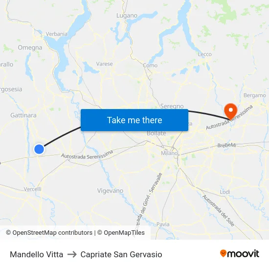 Mandello Vitta to Capriate San Gervasio map