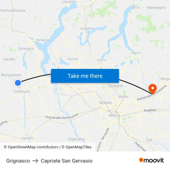 Grignasco to Capriate San Gervasio map