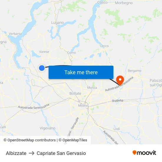 Albizzate to Capriate San Gervasio map