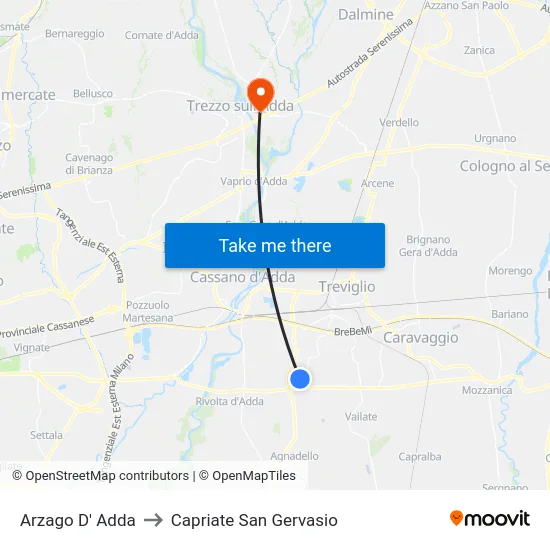 Arzago D' Adda to Capriate San Gervasio map