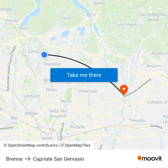 Brenna to Capriate San Gervasio map