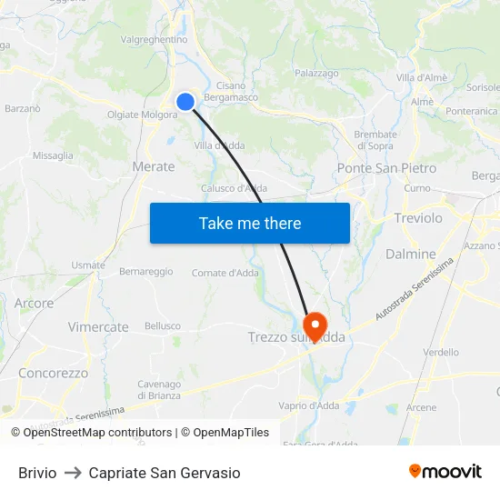 Brivio to Capriate San Gervasio map