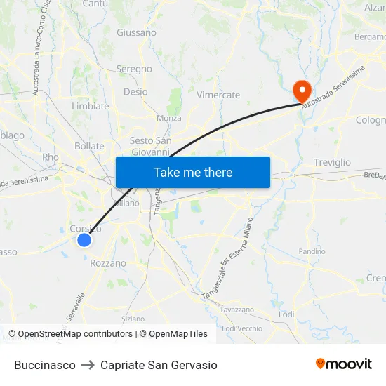 Buccinasco to Capriate San Gervasio map