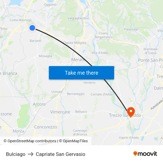 Bulciago to Capriate San Gervasio map