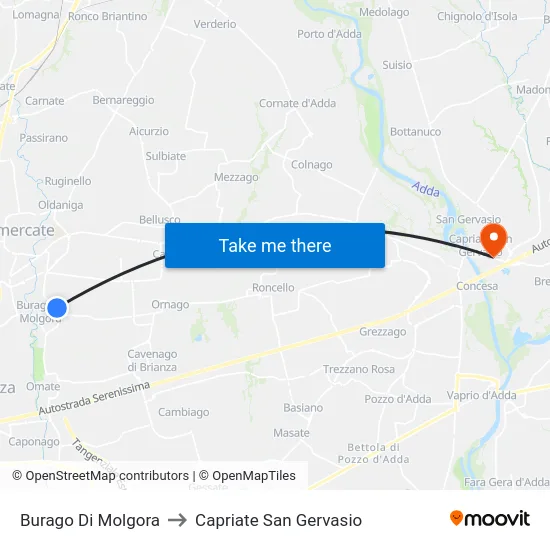 Burago Di Molgora to Capriate San Gervasio map